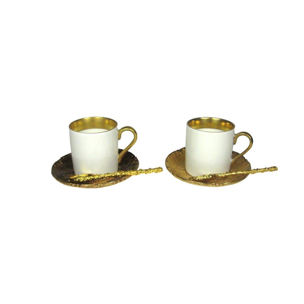 Mike and Ally Set of 6 Espresso Cups Saucers Spoons Gold Rim Porcelain Turkish